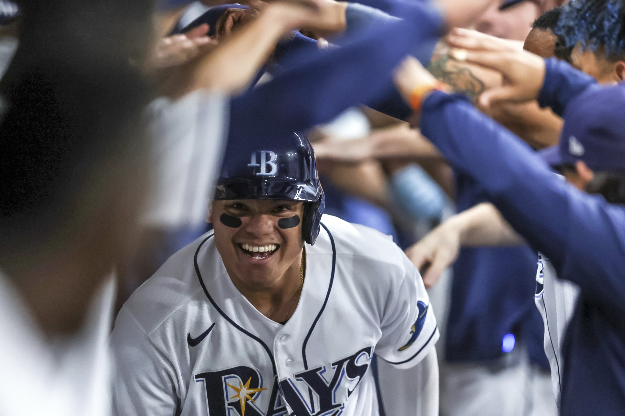 Randy Arozarena of the Tampa Bay Rays acknowledges the crowd