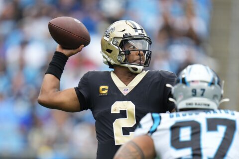 Saints hold QB Winston out of 1st practice in London