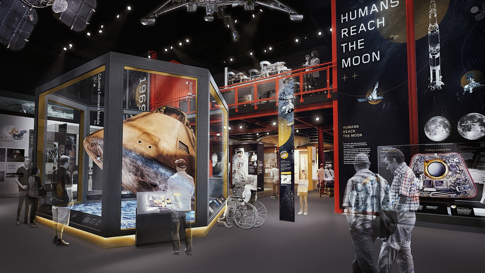 This is a rendering of the Destination Moon gallery at the National Air and Space Museum.