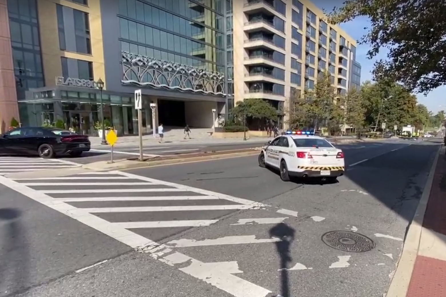 The crash closed part of Wisconsin Avenue in Bethesda Tuesday morning. (WTOP/Alejandro Alvarez)