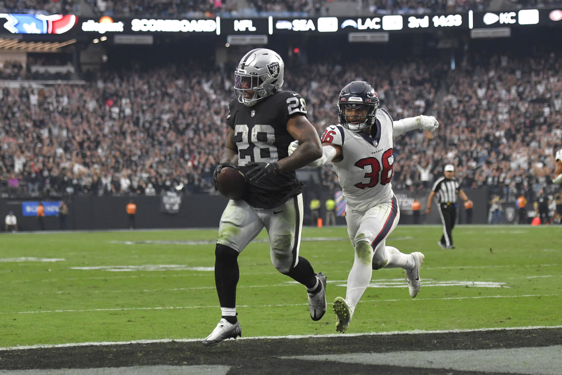 <p><em><strong>Texans 20</strong></em><br />
<em><strong>Raiders 38</strong></em></p>
<p>Josh Jacobs is the first Raider with three straight 100-yard rushing games since Napolean Kaufman in 1997. If Las Vegas doesn&#8217;t want to throw down a few chips to keep him, he&#8217;s going to be a nice pick up elsewhere. Put my money on Buffalo.</p>
