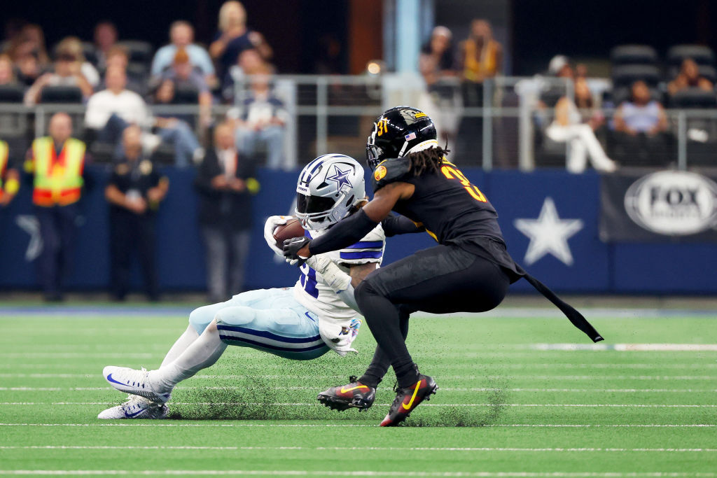 <p><em><strong>Commanders 10</strong></em><br />
<em><strong>Cowboys 25</strong></em></p>
<p>Apparently, Washington&#8217;s debut of the all-black uniforms was them dressing for their own funeral.</p>
<p>Now the lone NFC East team with a losing record, the (usually) Burgundy and Gold again demonstrated the most frustrating thing about them: Even as they correct what ails them, they create a new problem.</p>
<p>Carson Wentz stops taking sacks? Here&#8217;s two picks. Outrush Dallas 142-62? Here&#8217;s 11 penalties for 136 yards (two of them offsetting much-needed takeaways for the team ranked second-to-last in turnover ratio at minus-6) — more penalties than points scored.</p>
<p>There&#8217;s plenty of season left — but that&#8217;s not the benefit Washington thinks it is.</p>
