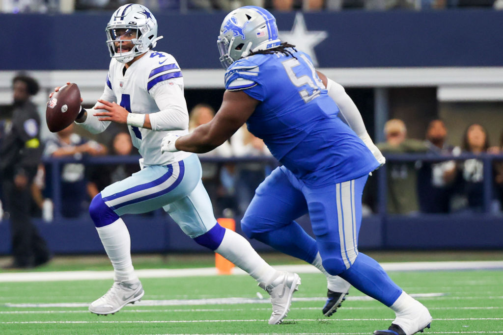 <p><b><i>Lions 6</i></b><br />
<b><i>Cowboys 24</i></b></p>
<p>If Detroit&#8217;s response to <a href="https://profootballtalk.nbcsports.com/2022/10/10/dan-campbell-i-believe-we-hit-rock-bottom-in-sundays-loss/" target="_blank" rel="noopener">rock bottom</a> (coming off a bye!) is having nearly as many turnovers (five) as points against a team breaking in a rusty QB, Dan Campbell is as good as gone.</p>
