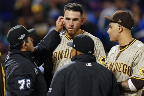 Umps check Padres pitcher Musgrove’s ears for sticky stuff
