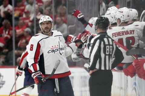Ovechkin ties Howe’s mark, Red Wings beat Capitals 3-1