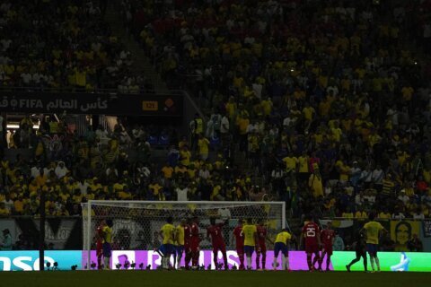 Stadium lights dim at Brazil-Switzerland World Cup game