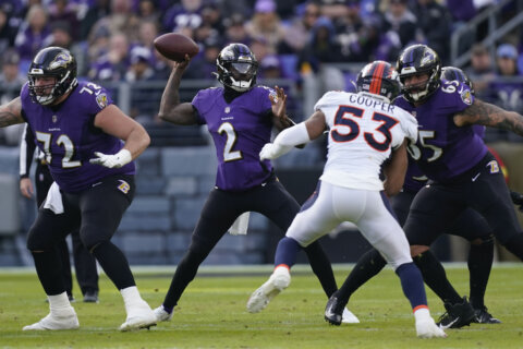 Huntley at practice for Ravens, but Jackson isn’t