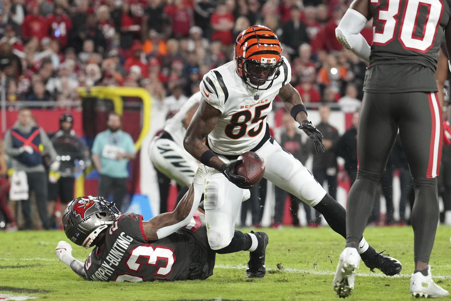 <p><em><strong>Bengals 34</strong></em><br />
<em><strong>Buccaneers 23</strong></em></p>
<p>Thanks to the third 17-point comeback in the NFL this week (an NFL record), the AFC North is Cincinnati&#8217;s to lose — and they won&#8217;t. The only question is whether Baltimore rallies in time to make their Week 18 matchup with the Bengals an important one.</p>
