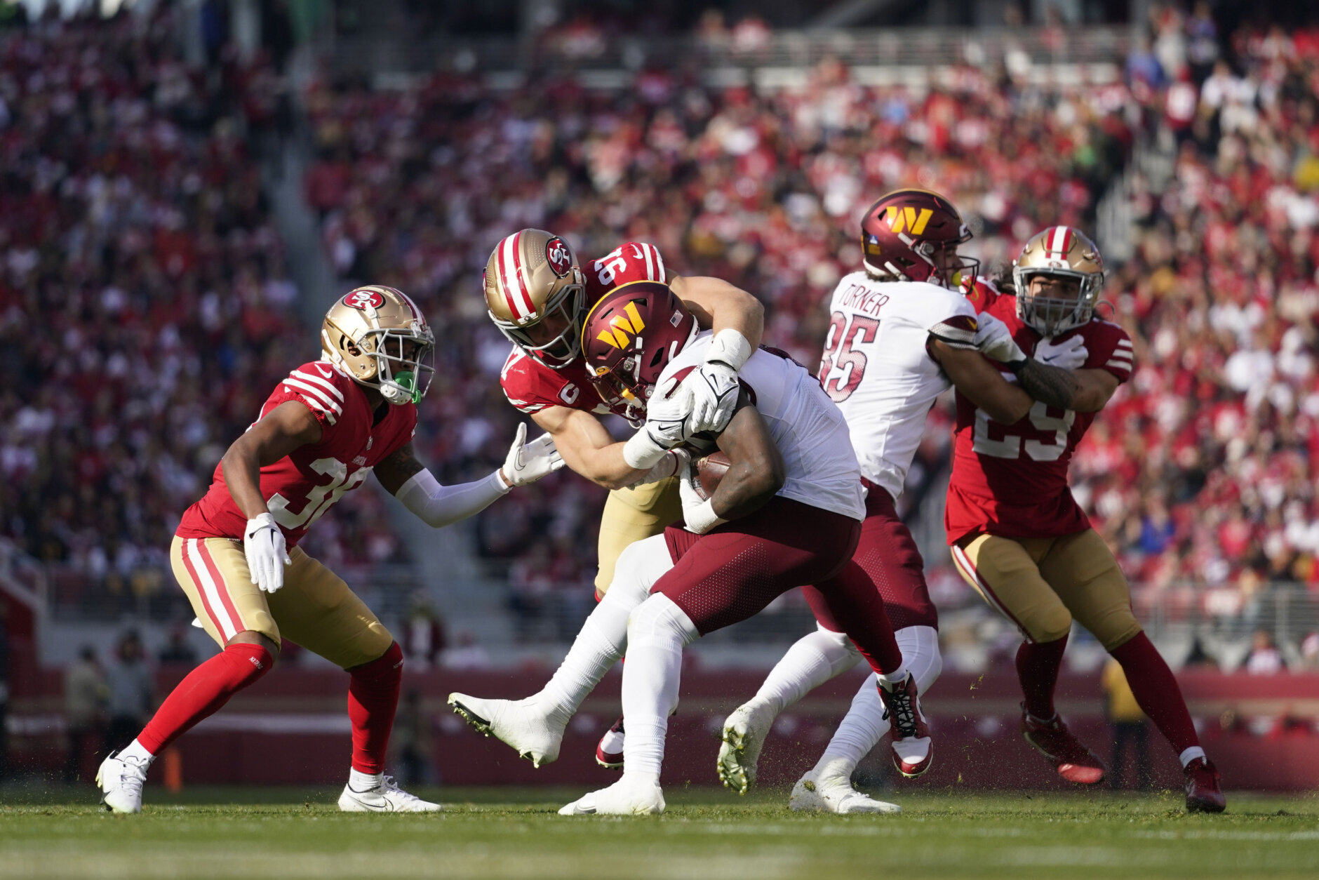 <p><em><strong>Commanders 20</strong></em><br />
<em><strong>49ers 37</strong></em></p>
<p>Washington didn&#8217;t lose command of the last NFC wild card (pun intended) but it&#8217;s thrown some serious questions about the quarterback situation. Even if the Heinicke magic carpet ride isn&#8217;t over, it&#8217;s hit some serious turbulence and it&#8217;s hard to see the Commanders winning their final two games.</p>
<p>Meanwhile, San Francisco&#8217;s eight-game win streak has to make them the favorite in the NFC, right? Nick Bosa leads the league in sacks, the defense is a firm No. 1 and Brock Purdy is doing Kurt Warner things. The Niners look legit.</p>
