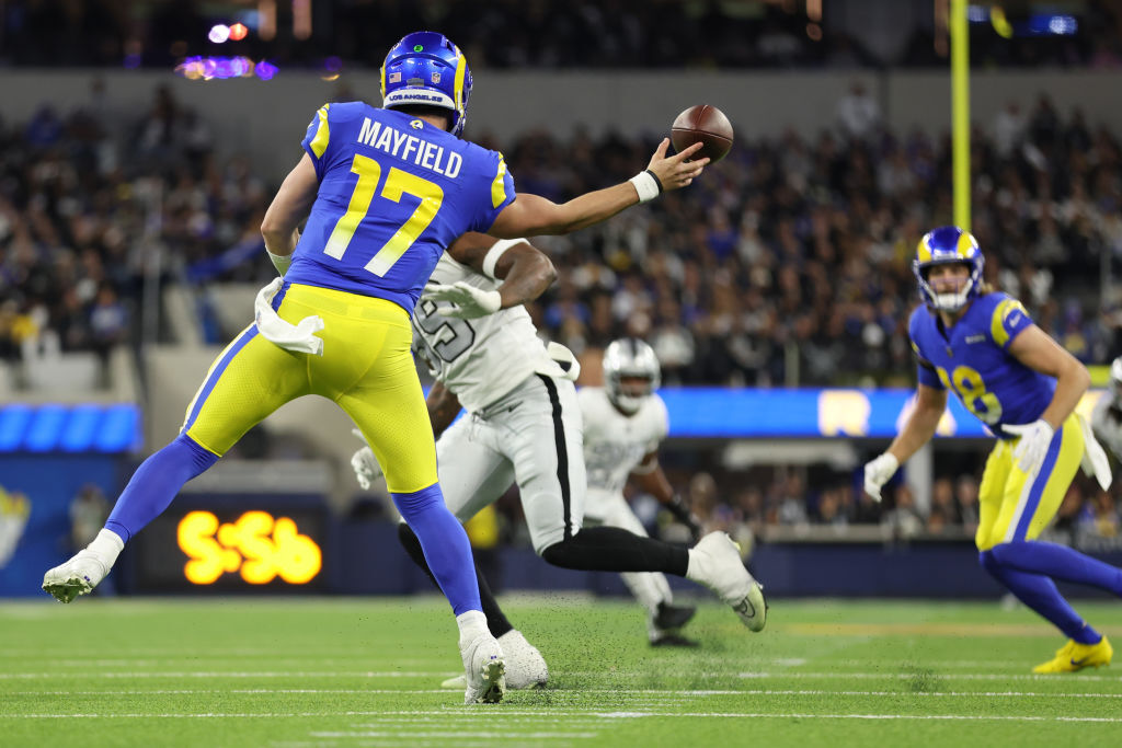 <p><b><i>Raiders 16</i></b><br />
<b><i>Rams 17</i></b></p>
<p>Even though <a href="https://twitter.com/ESPNStatsInfo/status/1601019760627654658?s=20&amp;t=XmQPihbtkw0MMM3YBTn2Lw" target="_blank" rel="noopener">Baker Mayfield has more in common with Sloth than Peyton Manning</a>, he led LA to a most improbable comeback victory to stun the Raiders in their old stomping grounds.</p>
<p>Well, maybe not stunned … seven of Vegas&#8217;s eight losses were by one possession and were denied their fourth straight win by becoming the fourth team to lose four games in a season after leading by 13 or more points. This is who the Raiders are — and Josh McDaniels should be held accountable.</p>
