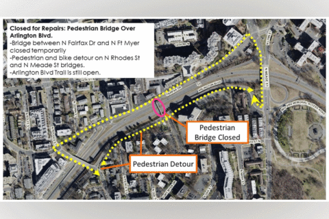 1 Arlington Blvd. pedestrian bridge closed after failed inspection
