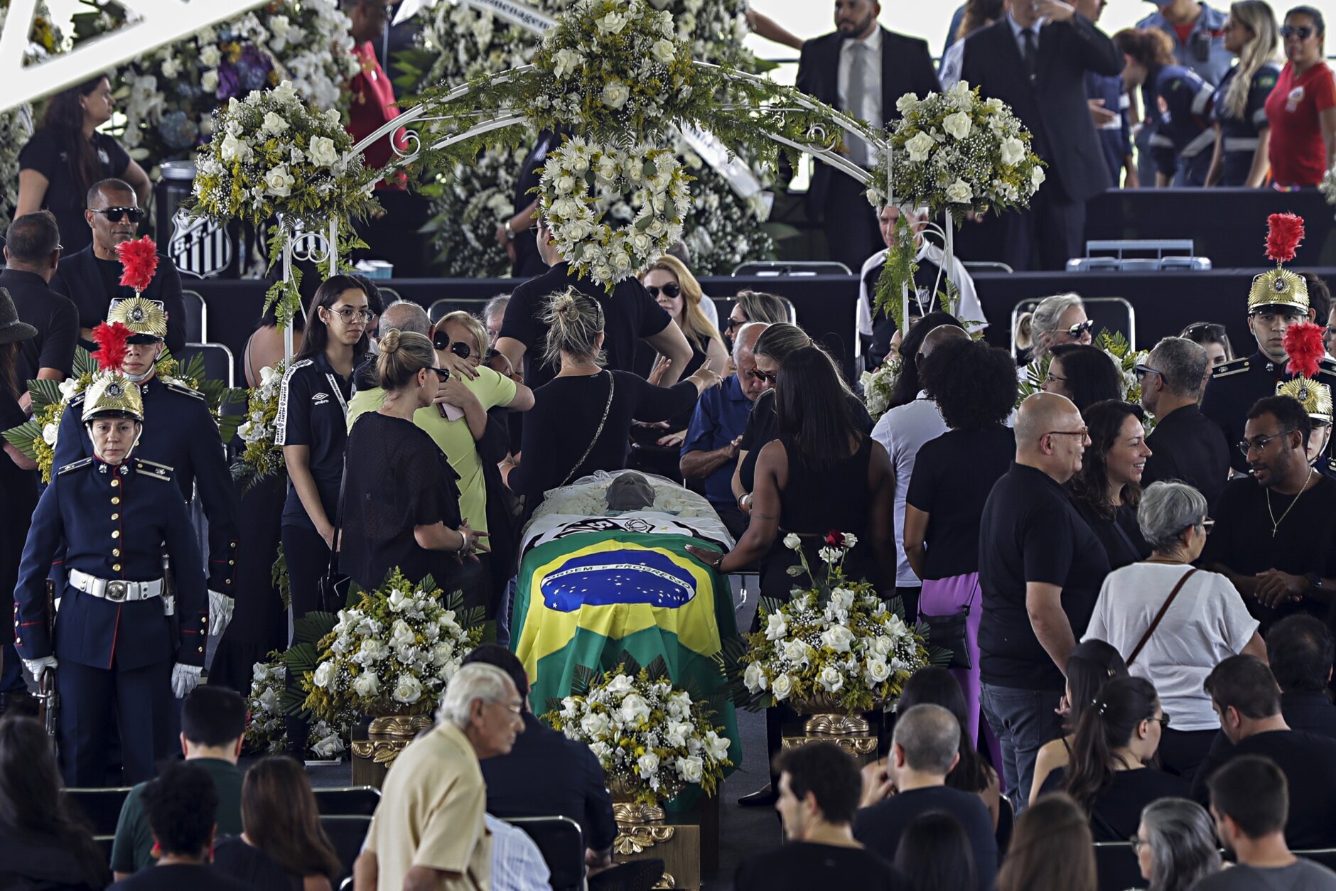 Ronaldo and Pele of Brazil signed Brazilian shirts on display for