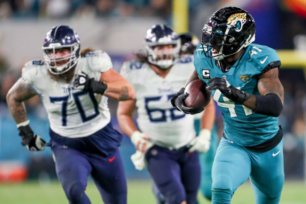 <p><b><i>Titans 16</i></b><br />
<b><i>Jaguars 20</i></b></p>
<p>Jacksonville goes from worst in the league to first in the lackluster AFC South, with <a href="https://twitter.com/ESPNStatsInfo/status/1611946537508020232?s=20&amp;t=YhAL_kF4VaRZ4AHkZYf3Ig" target="_blank" rel="noopener">a Washington-like jump from 3-7 to division champs</a>. Consider this proof that Doug Pederson is as good an NFL coach as Urban Meyer is incompetent at the pro level.</p>
<p>Tennessee has already blown out their general manager so a hard reset probably wouldn&#8217;t be a bad thing for a franchise that just went from 7-3 and a sure bet to win its division to 7-10.</p>
