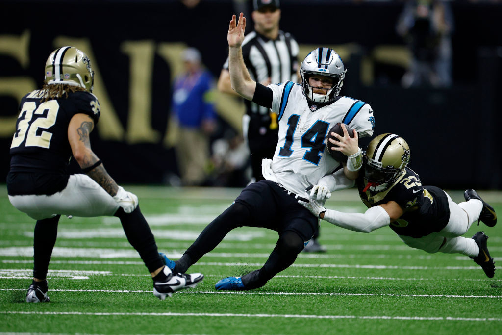 <p><b><i>Panthers 10</i></b><br />
<b><i>Saints 7</i></b></p>
<p>Carolina won a game with Sam Darnold sporting a 2.8 QB rating. If the Panthers don&#8217;t give Steve Wilks the full-time head coaching job, it&#8217;s Exhibit A in <a href="https://www.espn.com/nfl/story/_/id/33690532/brian-flores-nfl-lawsuit-fake-interview-process-everything-know-steve-wilks-ray-horton-additions-next" target="_blank" rel="noopener">Brian Flores&#8217; lawsuit</a>.</p>
<p>And if Wilks isn&#8217;t the choice in Carolina, he should slide down to New Orleans because Dennis Allen ain&#8217;t an NFL head coach. Period.</p>
