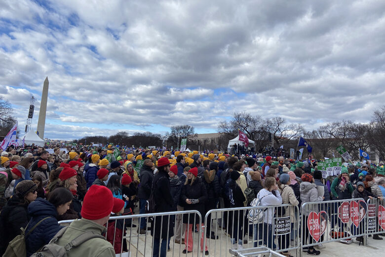 <p>Abortion rights opponents at the March for Life on Friday, January 20, 2023. (WTOP/Scott Gelman)</p>
