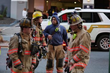 Montgomery County Fire and EMS officials respond to a fatal fire at the Arrive Silver Spring apartment complex on Feb. 18, 2023. (Courtesy, Daniel Lawrence via Facebook)