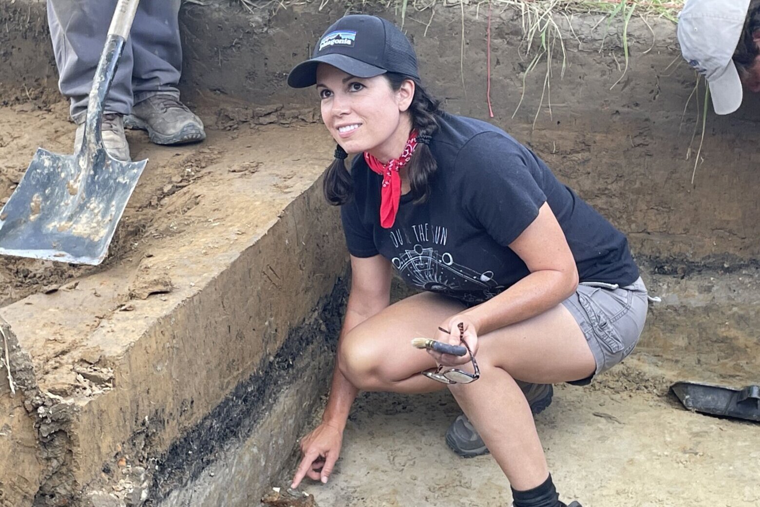 Photo of Dr. Julie Schablitsky at an archaeological dig site.