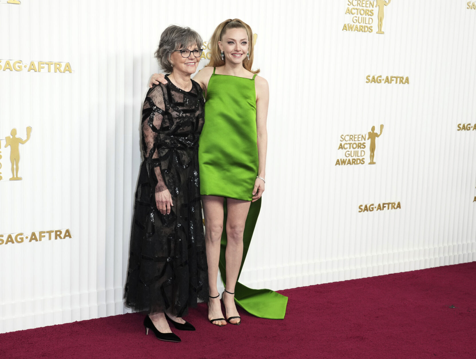 Sally Field, left, and Amanda Seyfried arrive at the 29th annual Screen Actors Guild Awards on Sunday, Feb. 26, 2023, at the Fairmont Century Plaza in Los Angeles. (Photo by Jordan Strauss/Invision/AP)