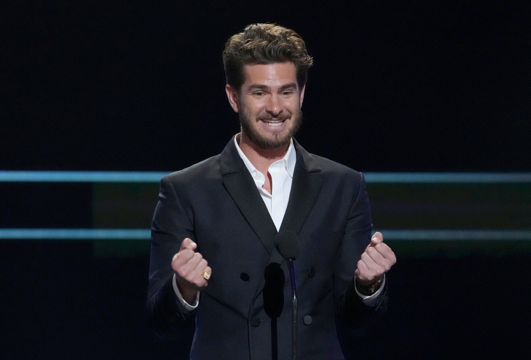 Andrew Garfield presents the life achievement award at the 29th annual Screen Actors Guild Awards on Sunday, Feb. 26, 2023, at the Fairmont Century Plaza in Los Angeles. (AP Photo/Chris Pizzello)