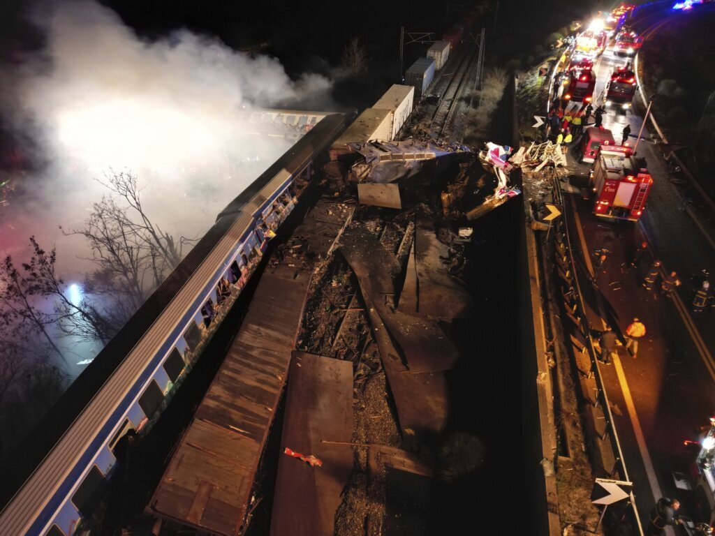 Fiery train crash, derailment in Greece hurts at least 60