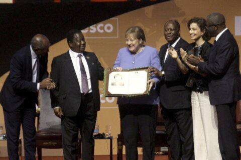 Germany’s Merkel receives UNESCO peace prize in Ivory Coast
