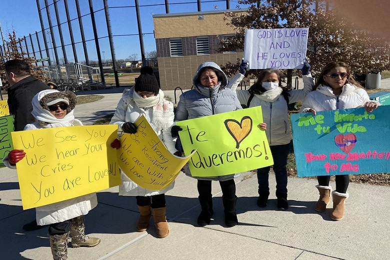 Parents and community members outside Wakefield High School