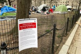 People trying to stop the clearing of a homeless encampment in D.C. showed up at the Department of the Interior Monday to protest.