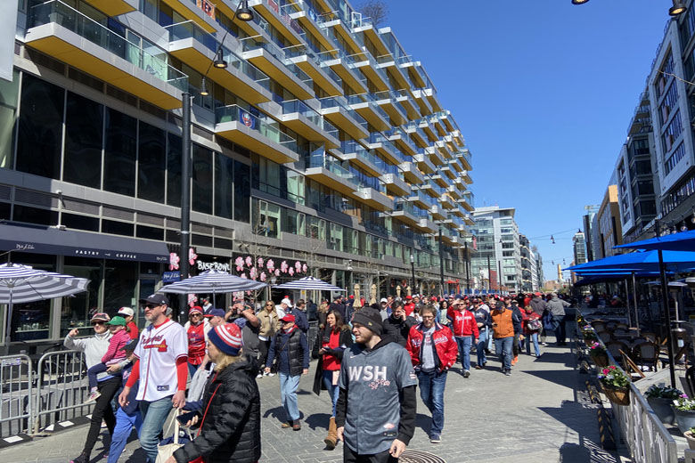 Fans streaming into Nationals Park on Opening Day March 30, 2023. (WTOP/Scott Gelman)