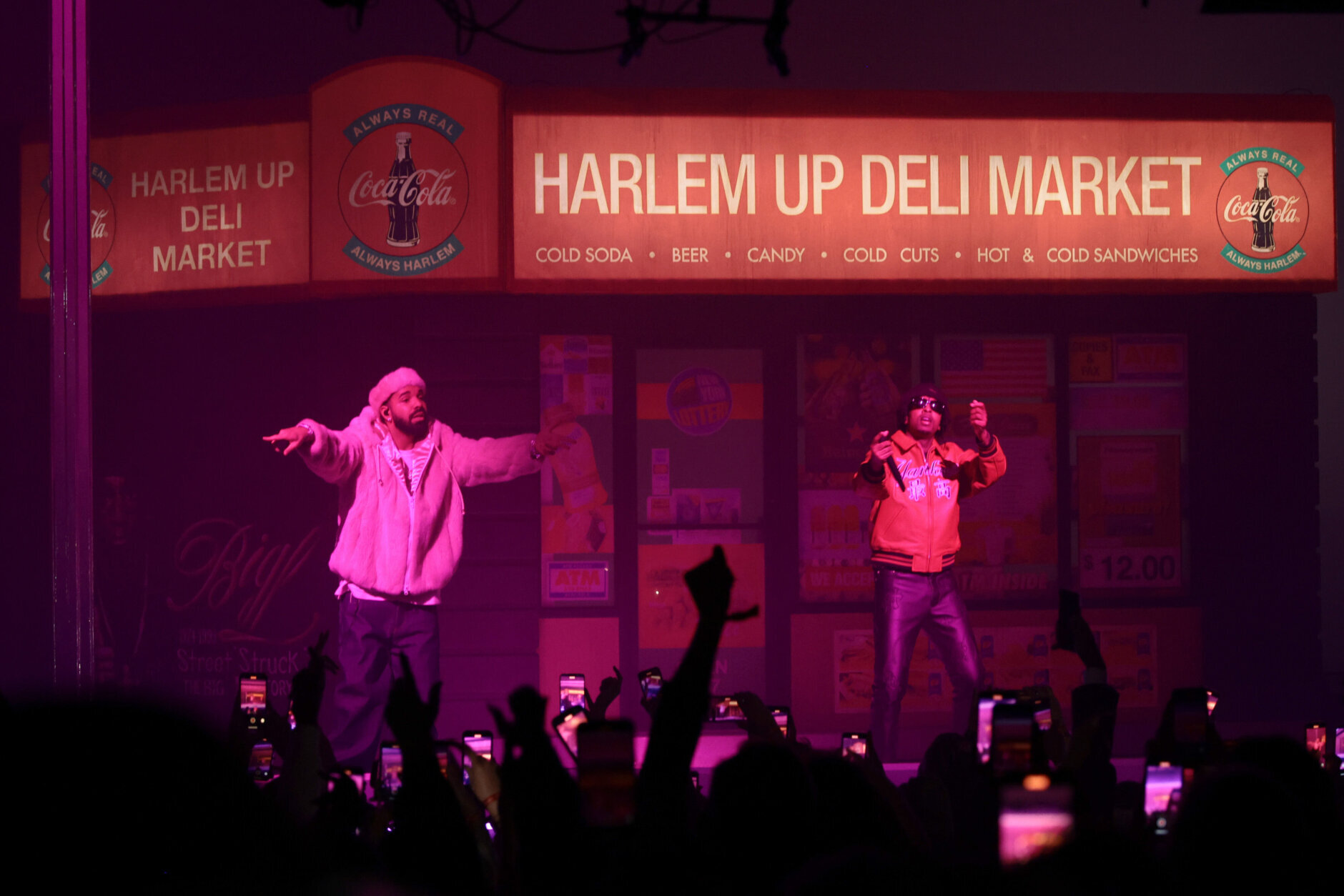 NEW YORK, NEW YORK - JANUARY 21: Drake and 21 Savage performs on stage at The Apollo Theater on January 21, 2023 in New York City. 