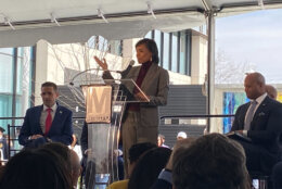 Prince George's County Executive Angela Alsobrooks speaking at the Metro event Tuesday, March 21, 2023.