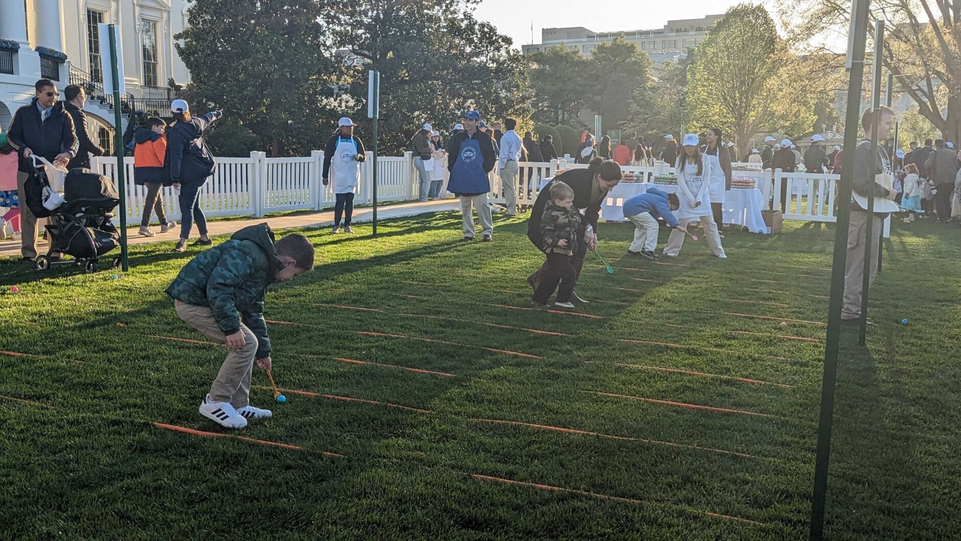 <p>The White House South Lawn had its traditional event of rolling eggs down the track with a wooden spoon but Monday also included more contemporary features like a school house with educational activities and special guests such as Sesame Street Elmo.</p>
