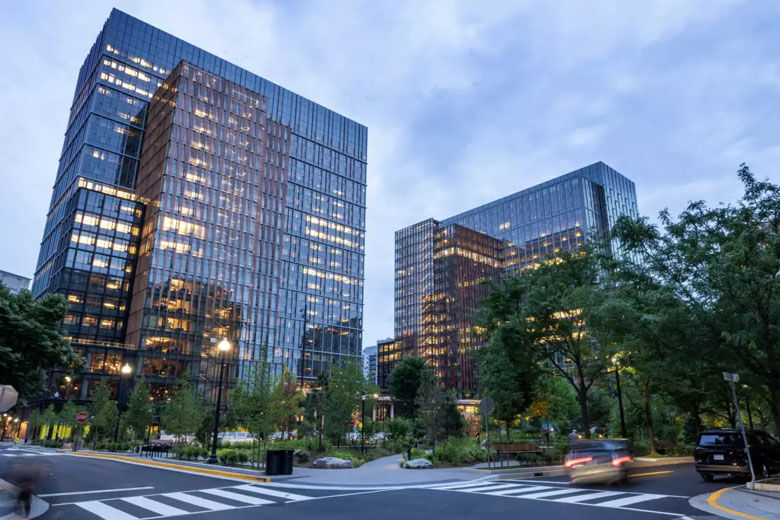Amazon announced the official opening of its two Metropolitan Park office towers in Pentagon City, Virginia, on May 22, 2023. (Courtesy Amazon/Lucas Jackson)