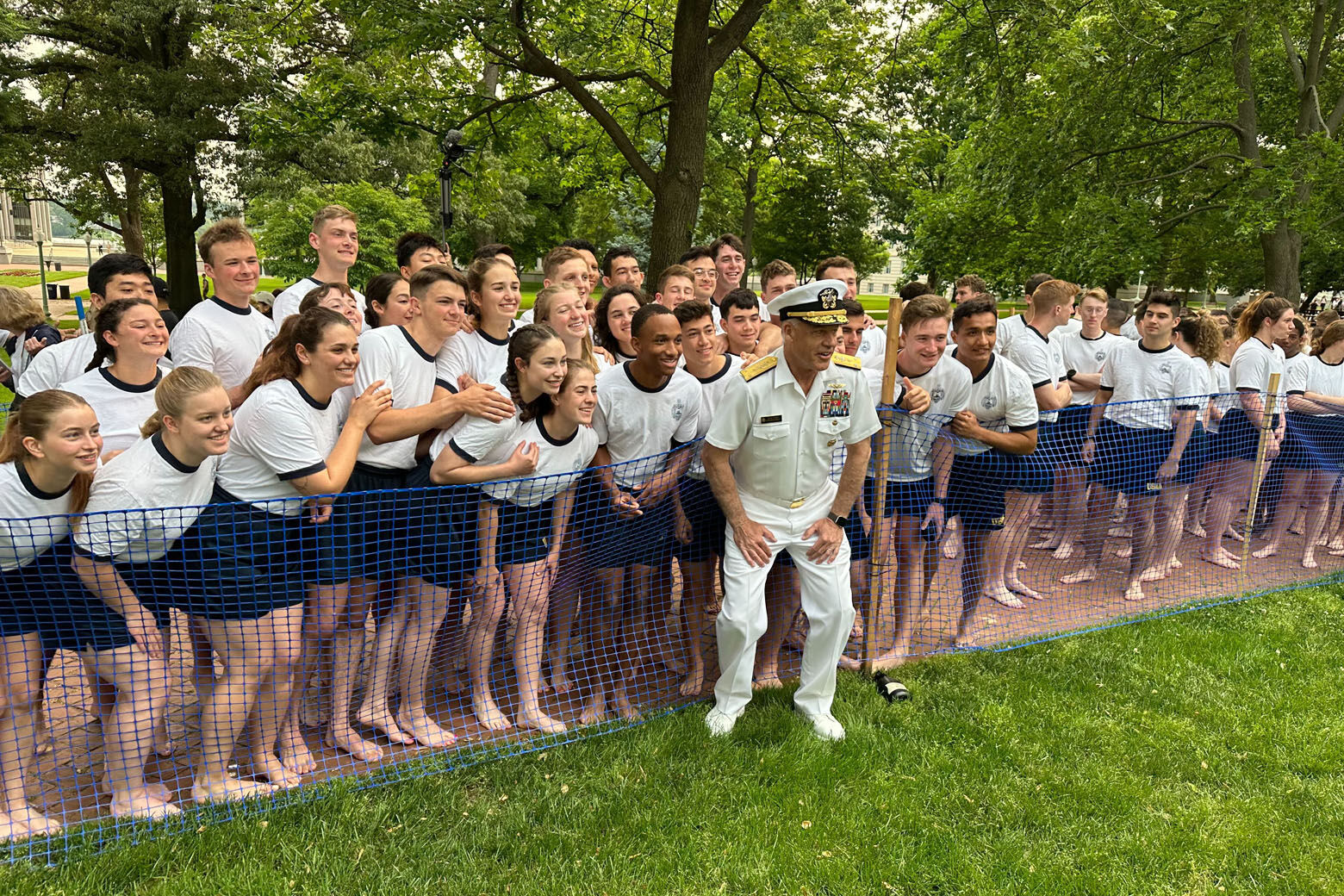 The class of 2026 at the US Naval Academy prepares to start the Herndon Climb (WTOP/Matt Kaufax)