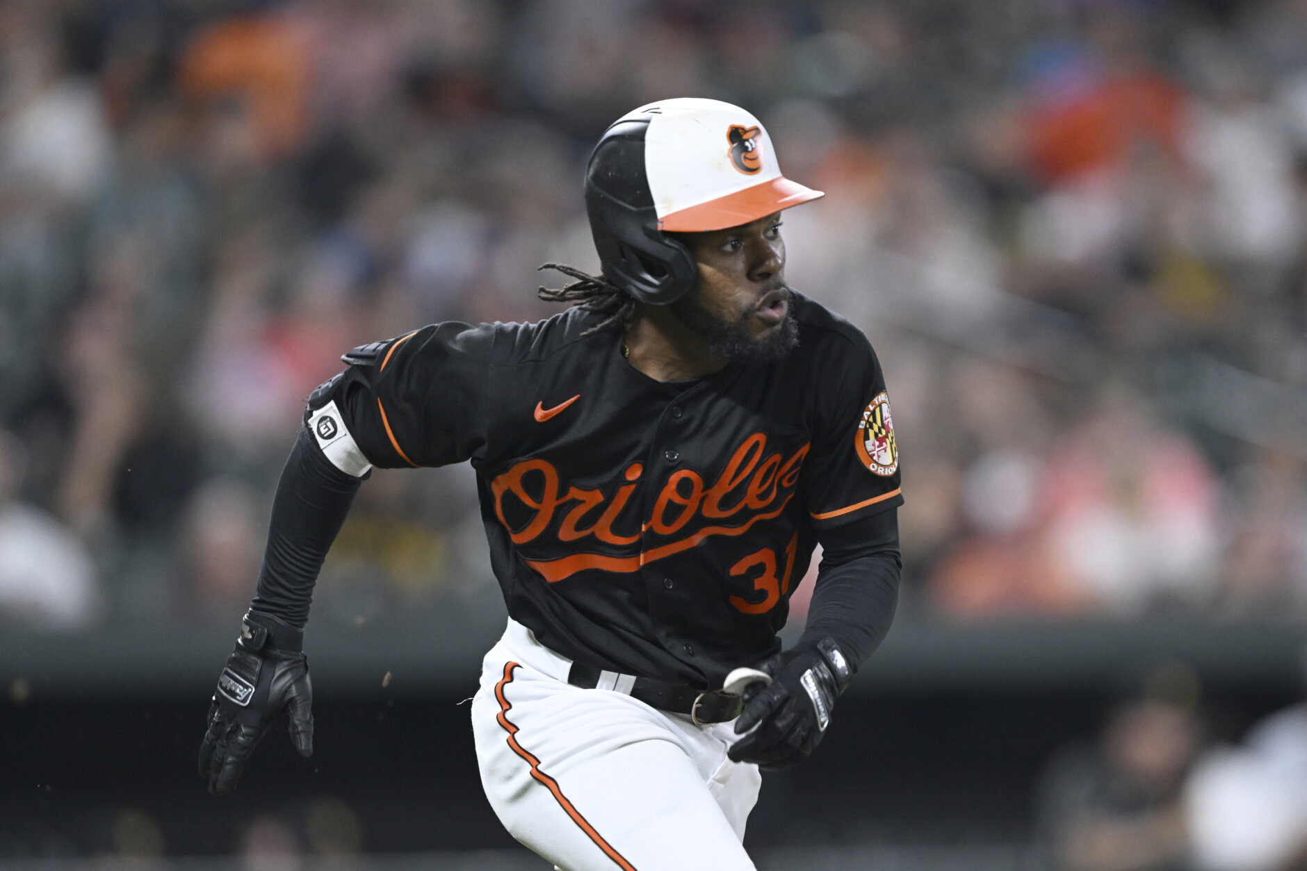 Cedric Mullins of the Baltimore Orioles looks on during batting