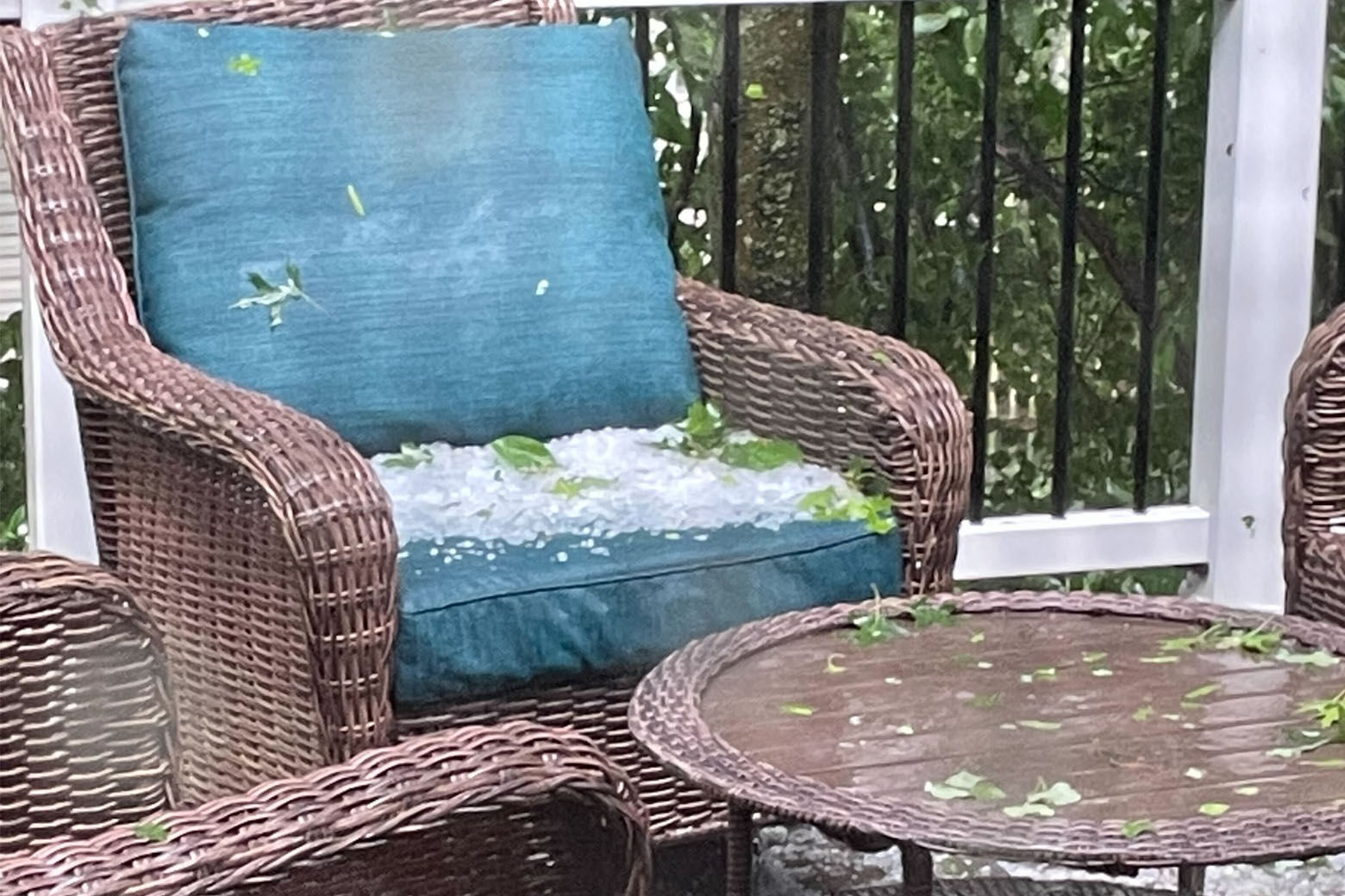 Hail on patio fruniture in Clifton, Virginia