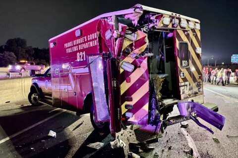 2 firefighters injured after ambulance struck by tractor-trailer on Capital Beltway