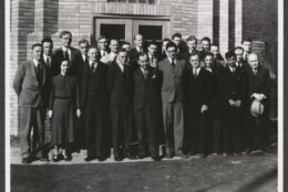 A black and white photograph of the participants of the Washington Conference of Theoretical Physics. (Courtesy of George Washington University)