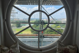 A portal window in Rev. Barry Black's Capitol Hill office looks out on the National Mall. (WTOP/Mitchell Miller)