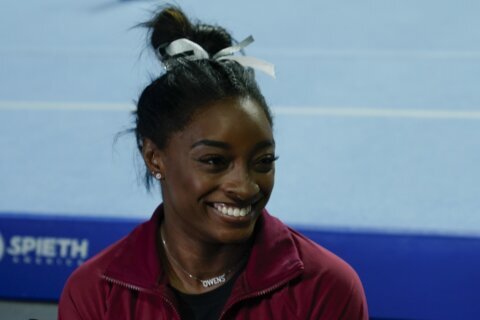 Simone Biles is trying to enjoy the moment after a two-year break. The Olympic talk can come later