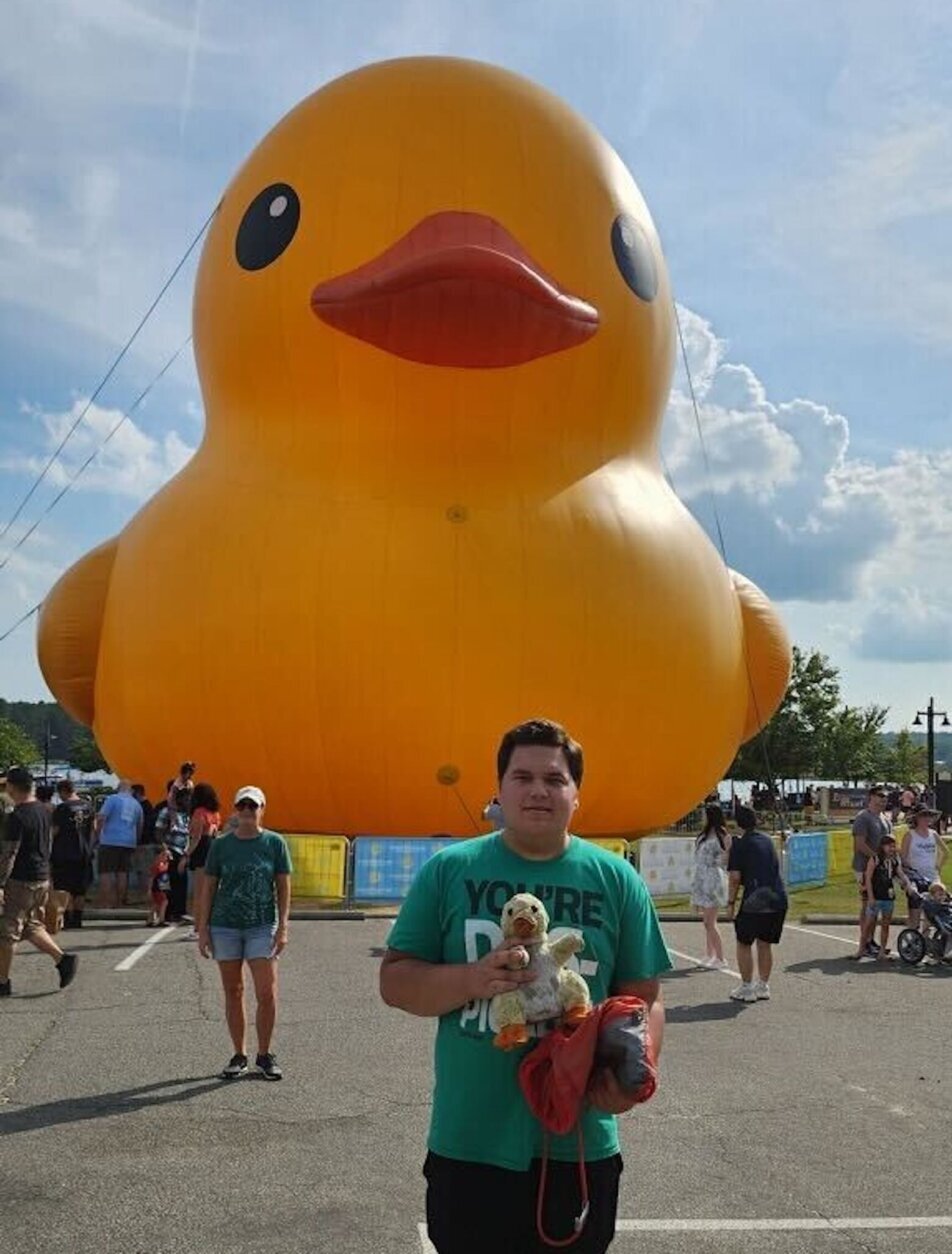 <p>Cathy Hakun and her son Stephen say they knew they just had to come after they saw the duck was appearing in a town near them.</p>
<p>“We have a puppet duck that has been in our family since my son was 18 months old, and he got it from a daycare,&#8221; Cathy said. &#8220;We have taken that duck around the world and taking pictures of it everywhere, so we had to get a picture of it with mama duck.”</p>
<p>&#8220;It&#8217;s totally unique,&#8221; Stephen added. &#8220;It&#8217;s drawn a lot of international attention.&#8221;</p>
