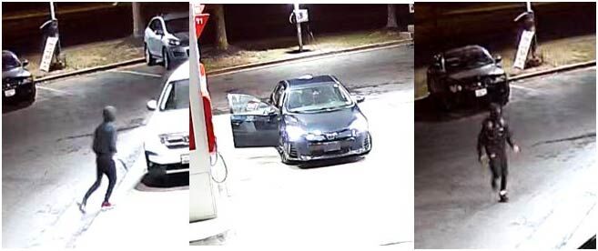 Three images from gas station surveillance video.