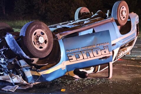 Prince William Co. police cruiser overturns after crash with DUI suspect