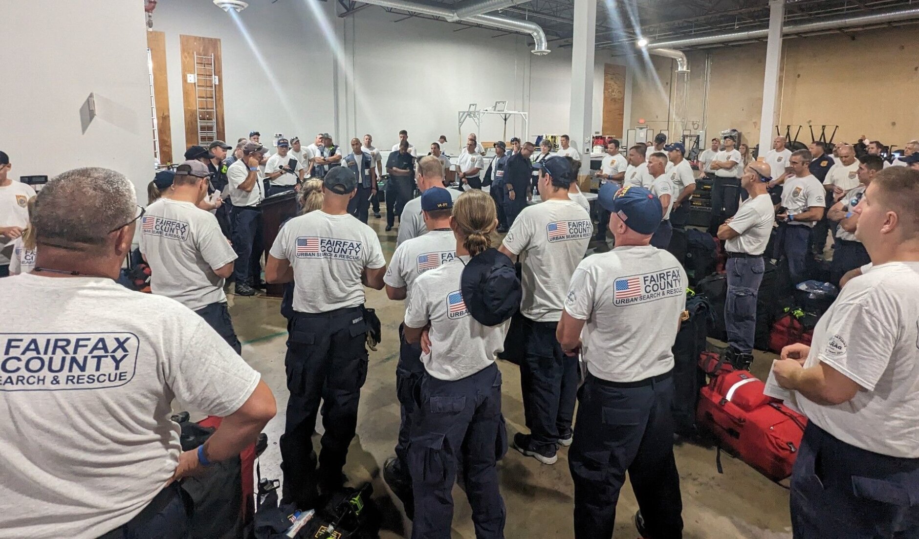 Members of Fairfax County's Urban Search and Rescue Team at a gathering.