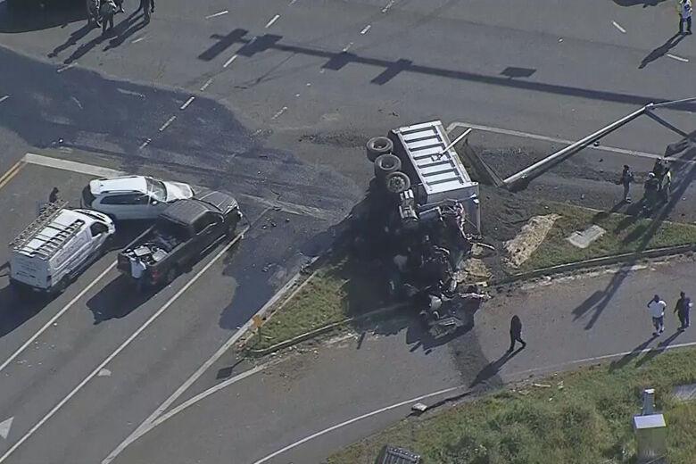 A crash involving two dump trucks and several other vehicles snarled traffic in Prince George's County, Maryland, on Thursday, Sept. 14, 2023. (Courtesy 7News)