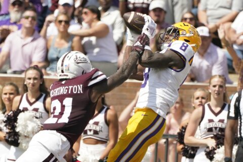 Career game for Nabers with 13 catches and 239 yards helps No. 14 LSU rout Mississippi State 41-14