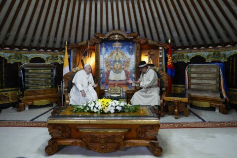 Pope starts Mongolia visit by praising the country's religious freedom dating back to Genghis Khan