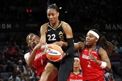 Jackie Young, Chelsea Gray rally Aces past Mystics 88-77 for fourth straight victory