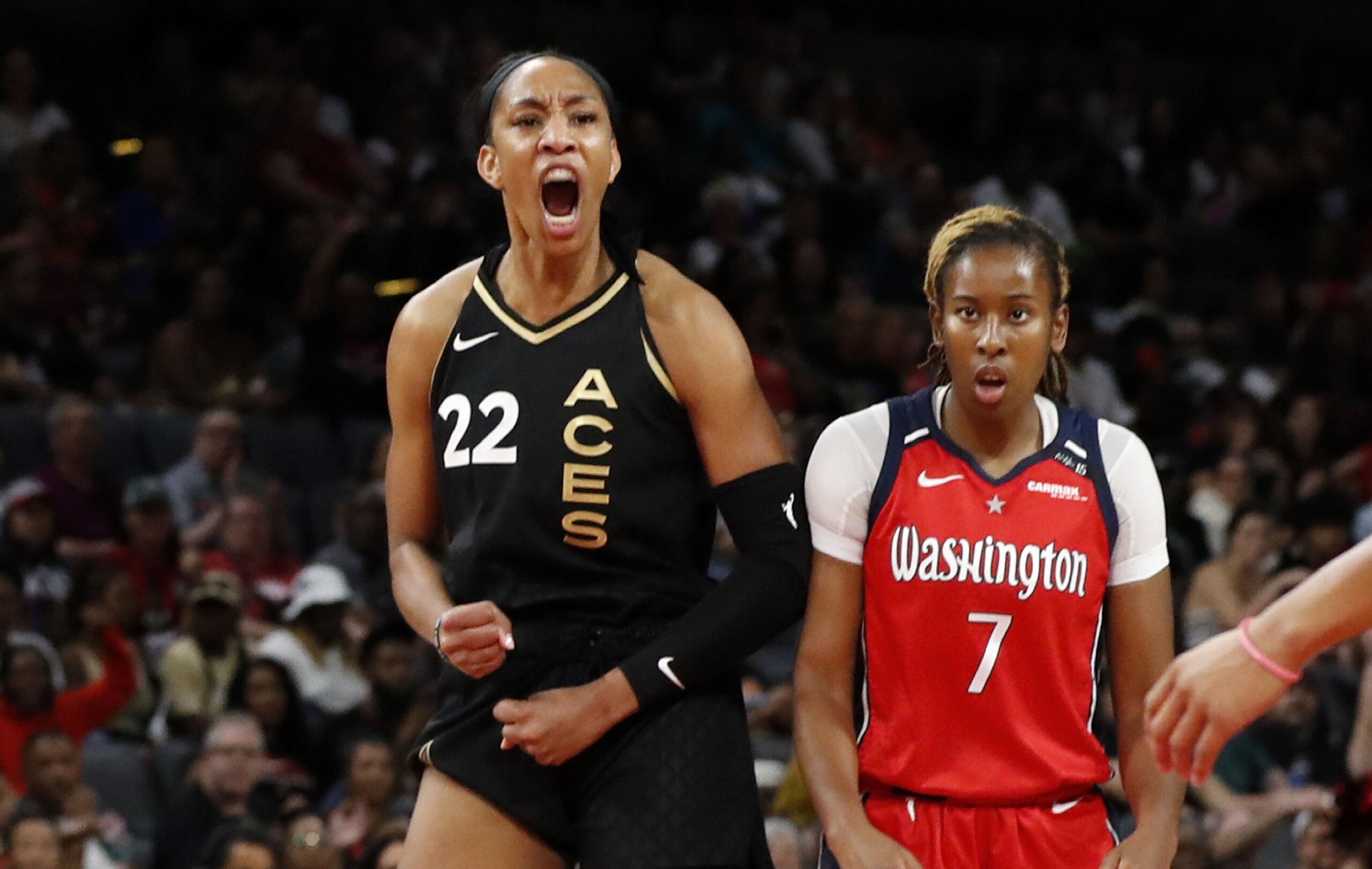 Plum, Young, Wilson power Aces to 6th straight victory, 98-77 over Mystics  - WTOP News