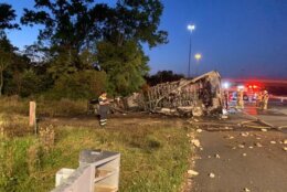 <p>The semi, which was carrying food products, was engulfed in flames when firefighters arrived at the scene, according to Loudoun County Fire and Rescue.</p>

