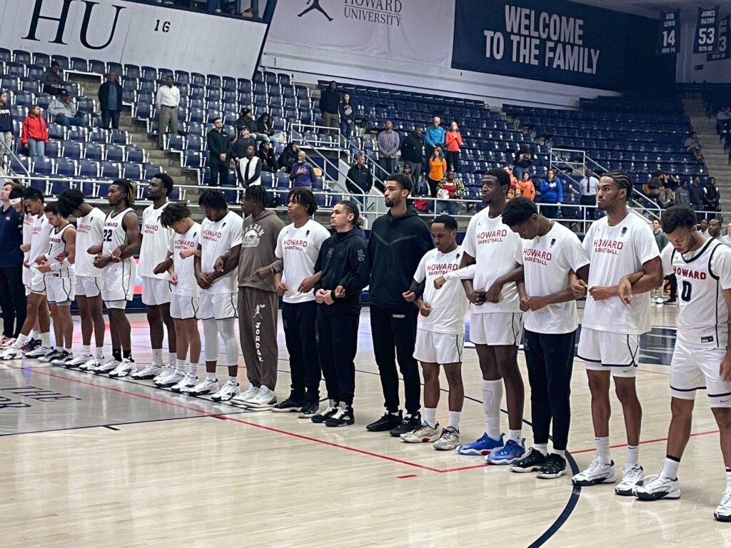 Basketball players from American and Howard honor gun violence victim